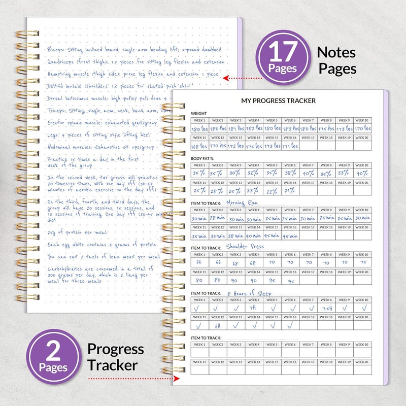 SUNEE 2026 Fitness Workout Journal Planner for Women & Men, JAN 2026 - DEC 2026 Exercise Planner, 6.4" x 8.3" Workout Calendar Journal Essentials Gift for Goals, Tracking,Gifts with PVC Plastic Cover,Purple - Image 5